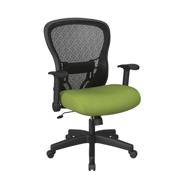 Olive SPACE Seating Professional Deluxe Padded Mesh Seat and Back 2-to-1 Synchro Adjustable Arms and Tilt Tension with White Coated Nylon Base Frame Task Chair 